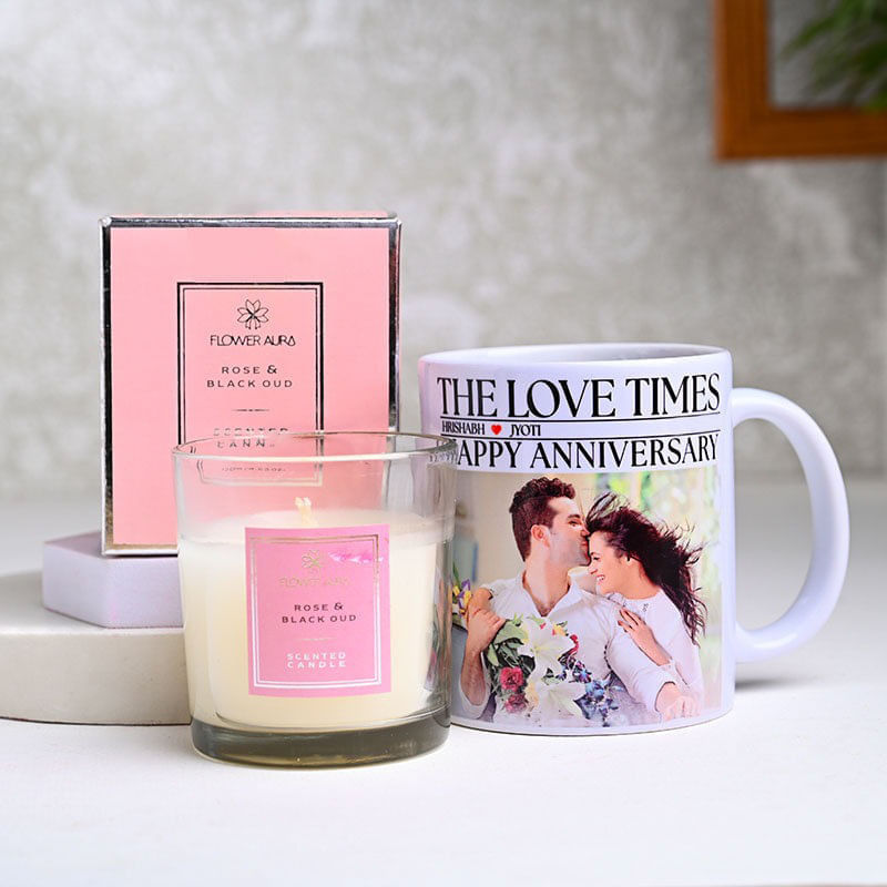 Romantic Candle And Personalised Mug Combo