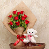Beary Roses - 6 Inch Teddy with Bouquet of 10 Red Roses