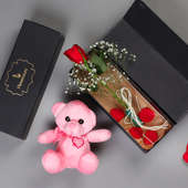 Rosey Teddy Combo - 6 Inch Teddy with Red Rose in a Box