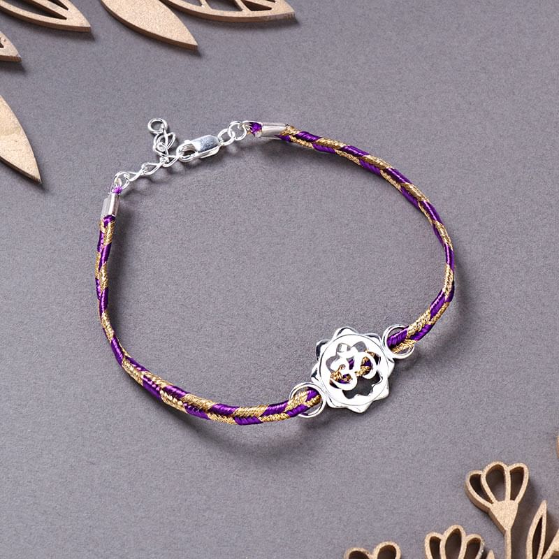 Floral Om Silver Bracelet Rakhi