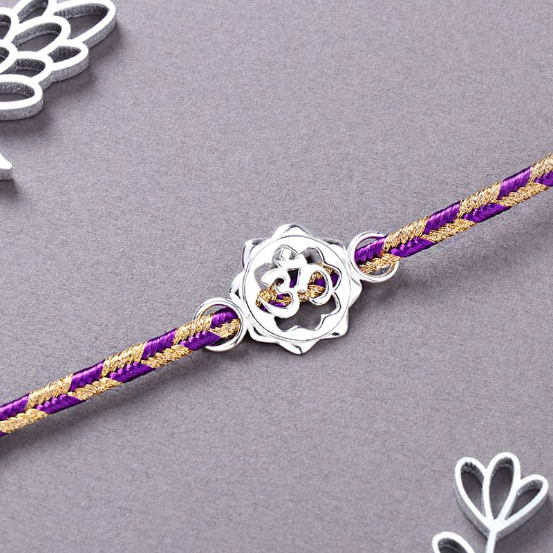 Floral Om Silver Bracelet Rakhi