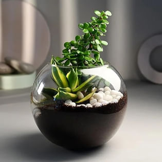 Jade N Milt Plant In Fishbowl Vase