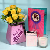 Yellow Rose N Wishes Glow Hamper For Mom