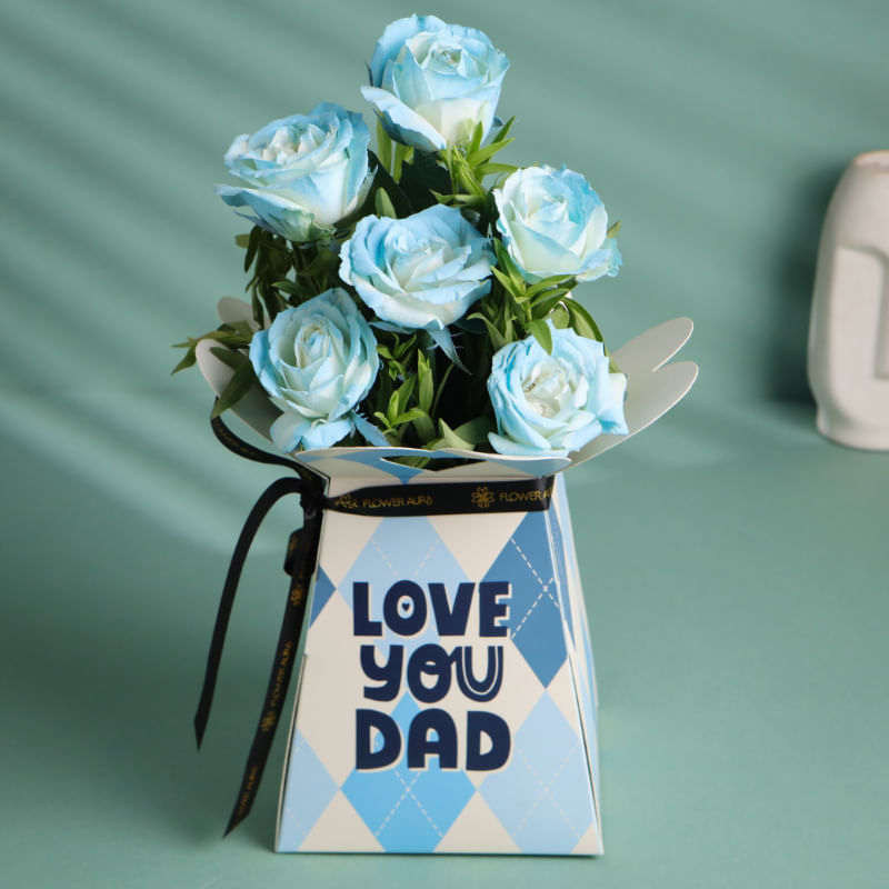 Blue Rose Tribute For Dad With Love Box