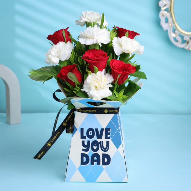 Classic Love For Dad Red Roses & White Carnations