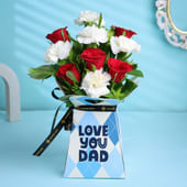 Classic Love For Dad Red Roses & White Carnations