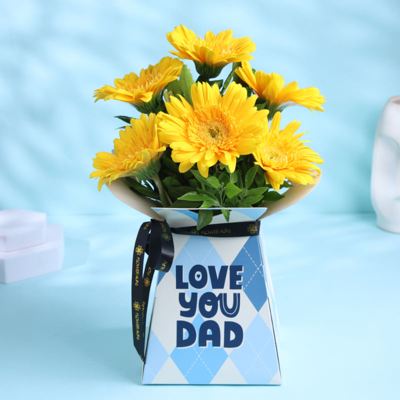 Bright Yellow Gerberas With Love You Dad Box