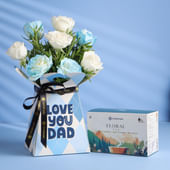 Floral Tea N Blue White Roses In Love You Dad Box
