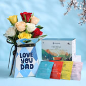 Floral Tea N Mixed Roses Gift Box For Dad