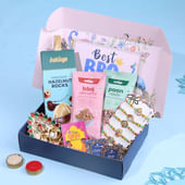Premium Rakhi Delight Hamper with 5 Rakhis Dry Fruits n Tikka Thali