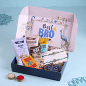 Rakhi Hamper with 2 Rakhis Trail Mix Kalimirch Cashew Protein Bar n Card