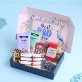Rakhi Hamper with 3 Rakhis Dry Fruit Laddoo Paan Raisins n Thali