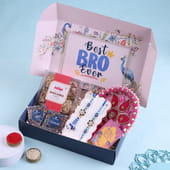 Rakhi Gift Box with Bhaiya Bhabhi Rakhi Baklawa Tart Tikka Thali n Roli Card