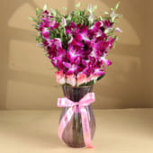 Charming Pink Roses & Purple Orchids in Glass Vase