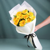 Bright Yellow Gerbera Bouquet in Jute Wrap