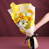 Dual-Tone White & Yellow Gerberas in Jute Wrap