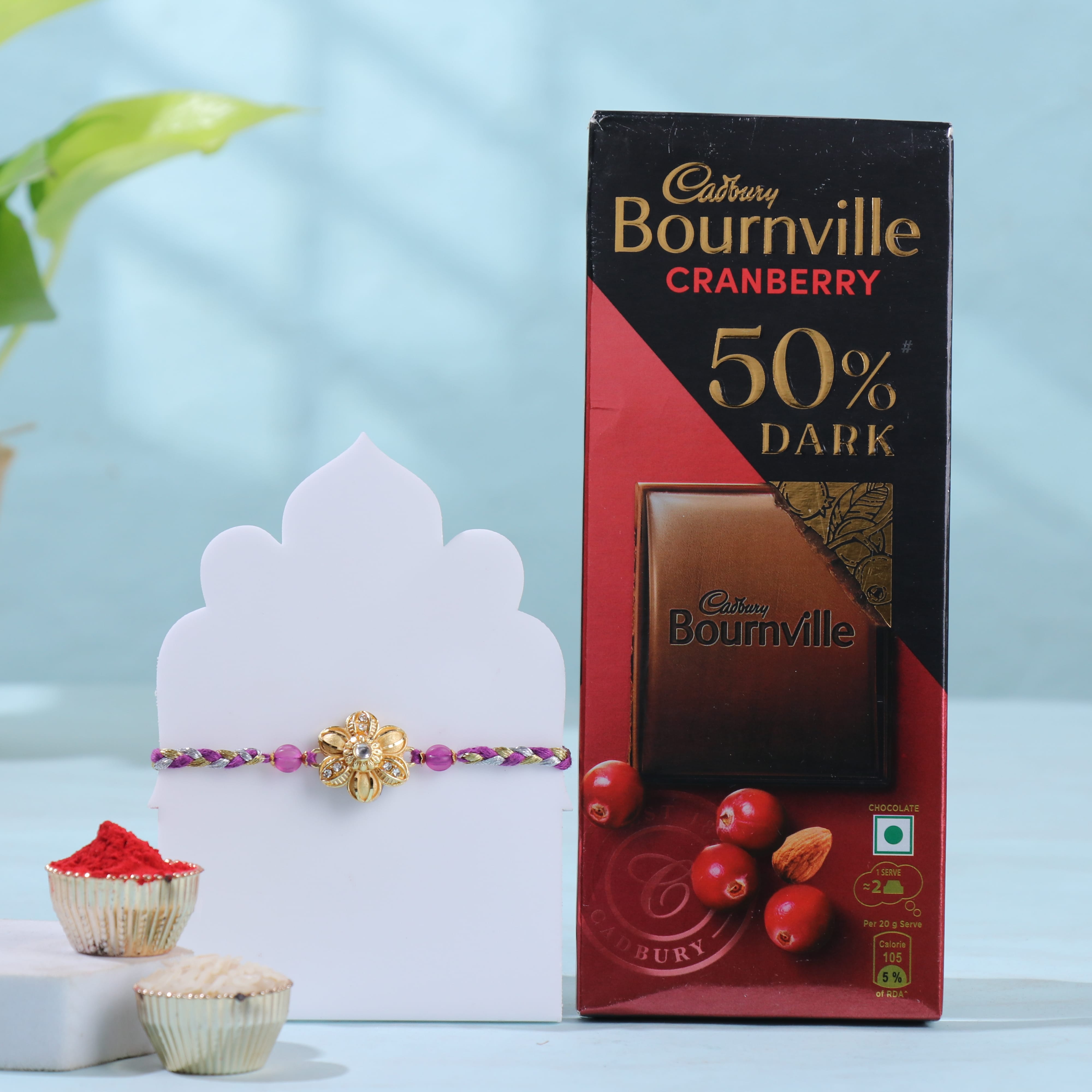 Golden Floral Rakhi With Dark Chocolate