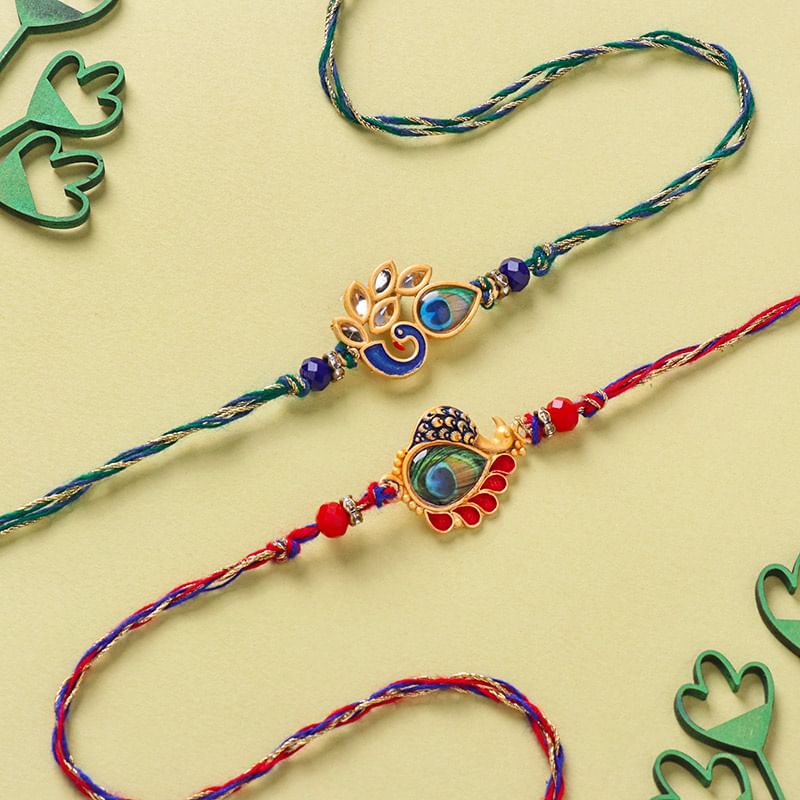 Set of two Graceful Peacock Rakhis