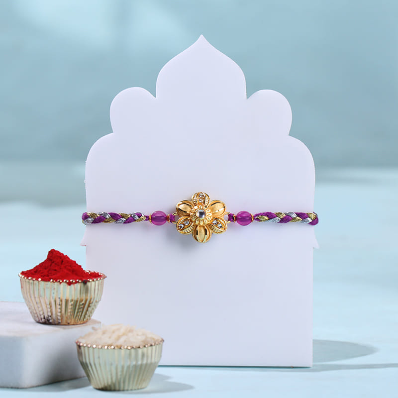 Golden Floral Rakhi With Dark Chocolate