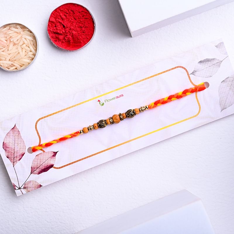 Single Braided Mauli Rakhi with Roli Chawal