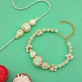 Green Stone Rakhi for Bhai and Bhabhi
