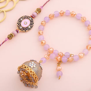 Lavender Beads Bhai Bhabhi Rakhi Set
