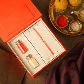 Gold Designer Rakhi Online - 18k Gold Trishul Rakhi Box