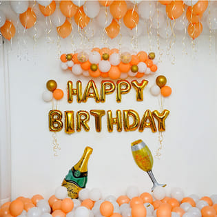 Happy Birthday Peach N White Balloon Decor