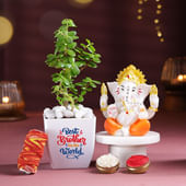Jade Plant With Ganesha Idol N Tika Essentials