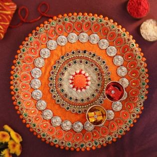Designer Orange Pooja Thali