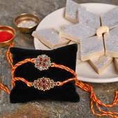 Traditional Rakhi Set With Sweets Combo - Set of 2 Kundan Rakhis