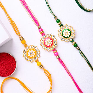 Matching Kundan Floral Rakhi Trio-New zealand