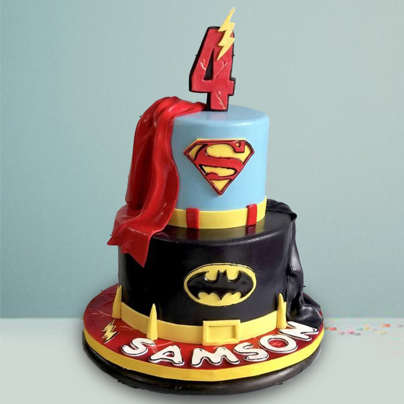 Two Tier Dc Superhero Fondant Cake