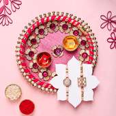 Premium Stone Rakhi Set With Tikka Thali