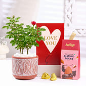 Rose Plant With Almond Rocks N Love Card