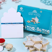 Blue Pearl Evil Eye Rakhi With Kaju Katli