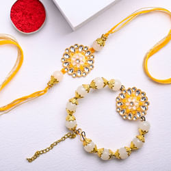 Yellow Kundan Couple Rakhi-New zealand
