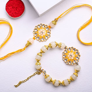 Yellow Kundan Couple Rakhi-New zealand