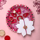 Lovely Ganesha Rakhi With Mirror Work Tikka Thali