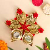 Golden Leaf and Rose Floral Pooja Thali