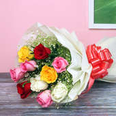 Colourful Love Hamper:Bunch of 12 Mixed Roses