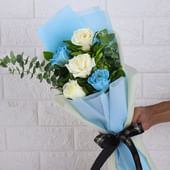 Elegant Blue & White Rose Bouquet