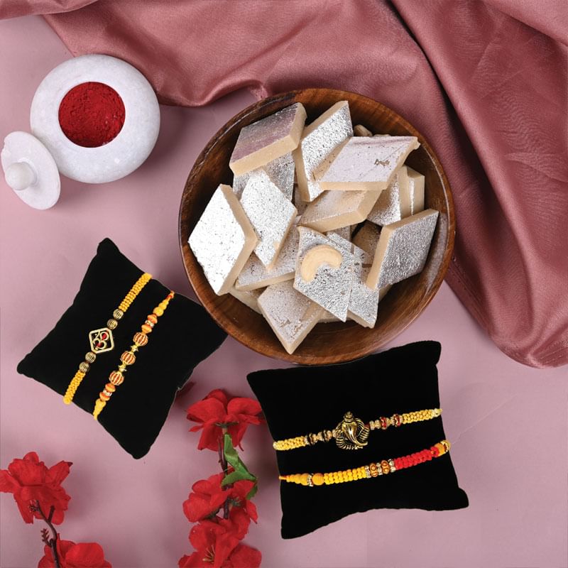 4 Rakhi Threads & Kaju Katli Combo