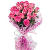 20 Pink Roses Bouquet with Close View