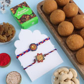 Two Ethnic Rakhis With Dry Fruits N Besan Laddu