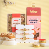 Divine Rakhi Trio With Almond Rocks N Baklawa Tarts