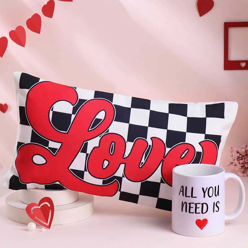 Love Checkerboard Cushion With Mug