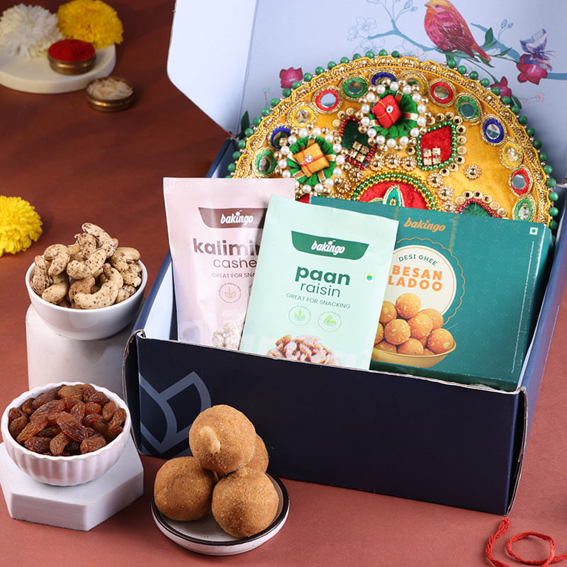 Yellow Designer Thali N Treats Festive Hamper
