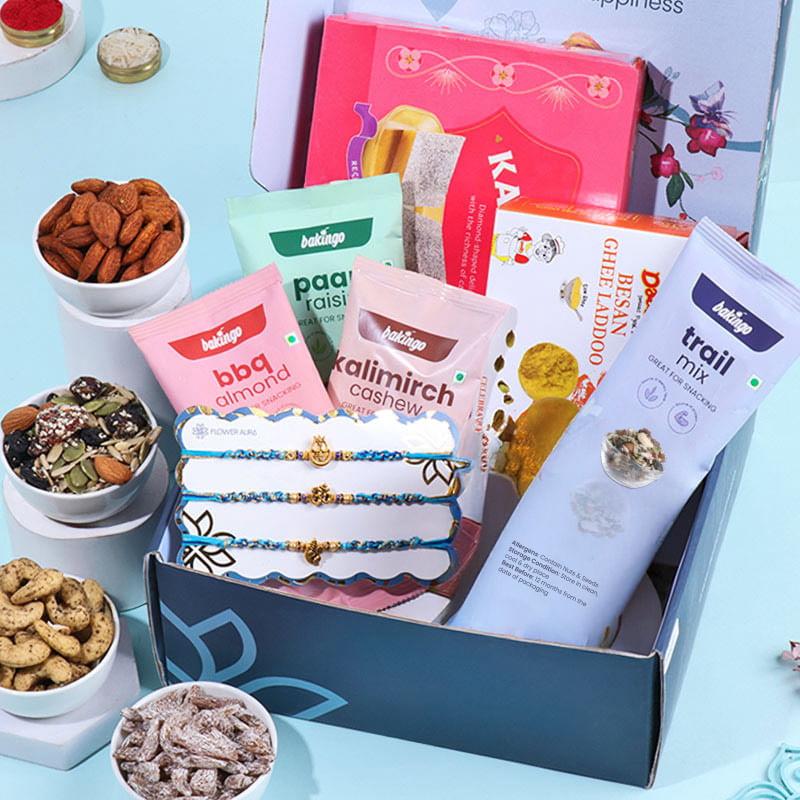 Divine Rakhi Trio With Sweets N Gourmet Delights-Singapore