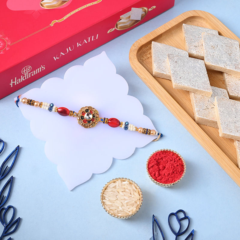 Vibrant Royal Rakhi With Kaju Katli